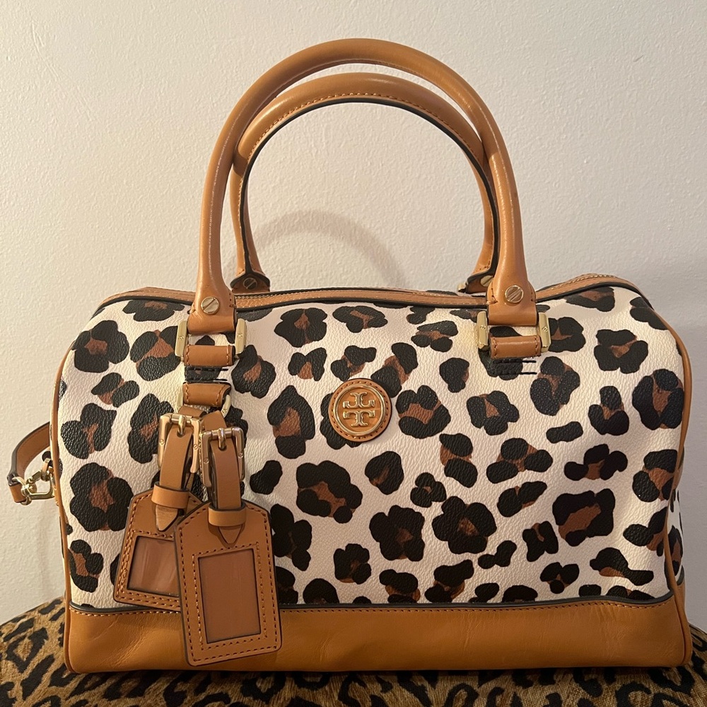 Tory Burch Leopard Print Satchel - Tan and Black